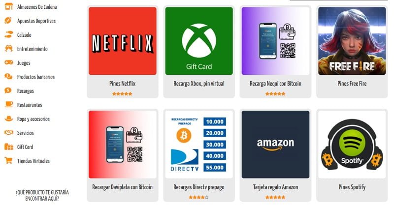 comprar Gift Card con bitcoin en Bixxus