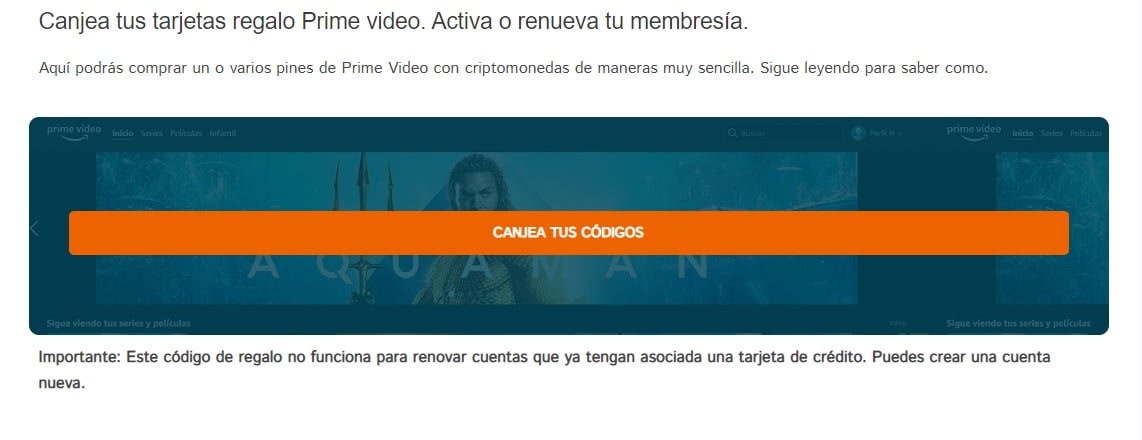 Canjear tarjeta regalo de Prime Video